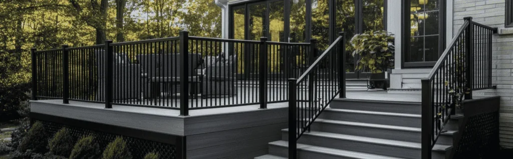 Custom deck with railing and stairs built by CorContracting in Old Bridge, NJ