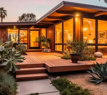 Modern home exterior with custom wooden deck in Highland Park, NJ